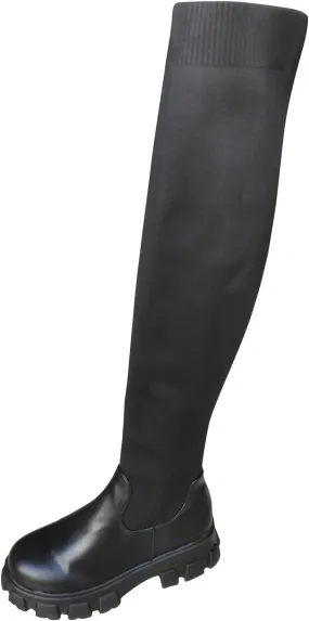 Boots For Women Lug Sole Thigh High Boots Stretch Platform Knee High Boots Over Knee Tall Long Bootie