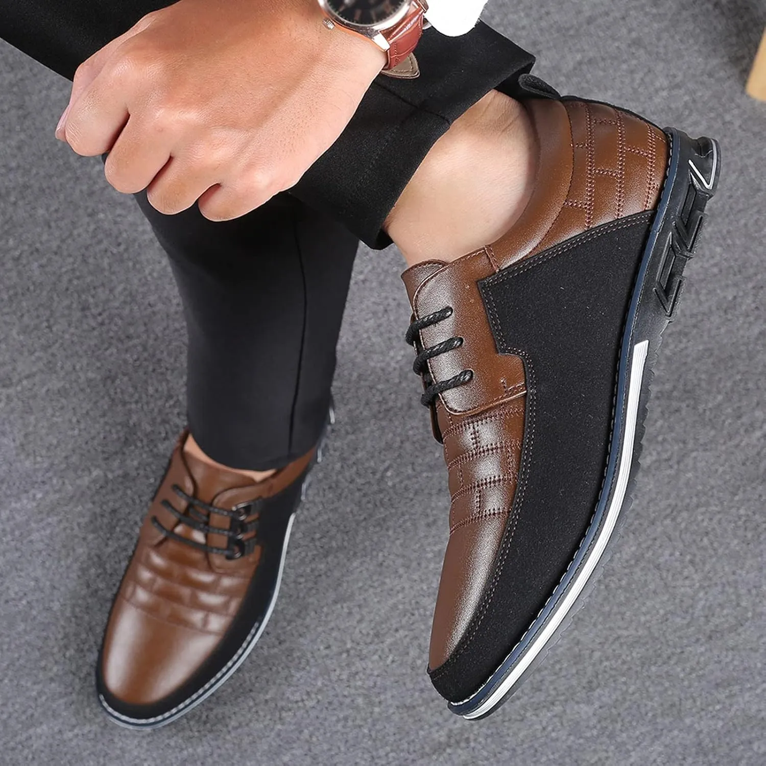 BORAMAX Men's Dress Shoes Lace-up Loafers Leather Oxford Classic Modern Business Driving Comfortable Dress Shoes for Men