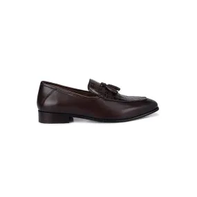 Coffee Croco Effect Loafers With Tassels