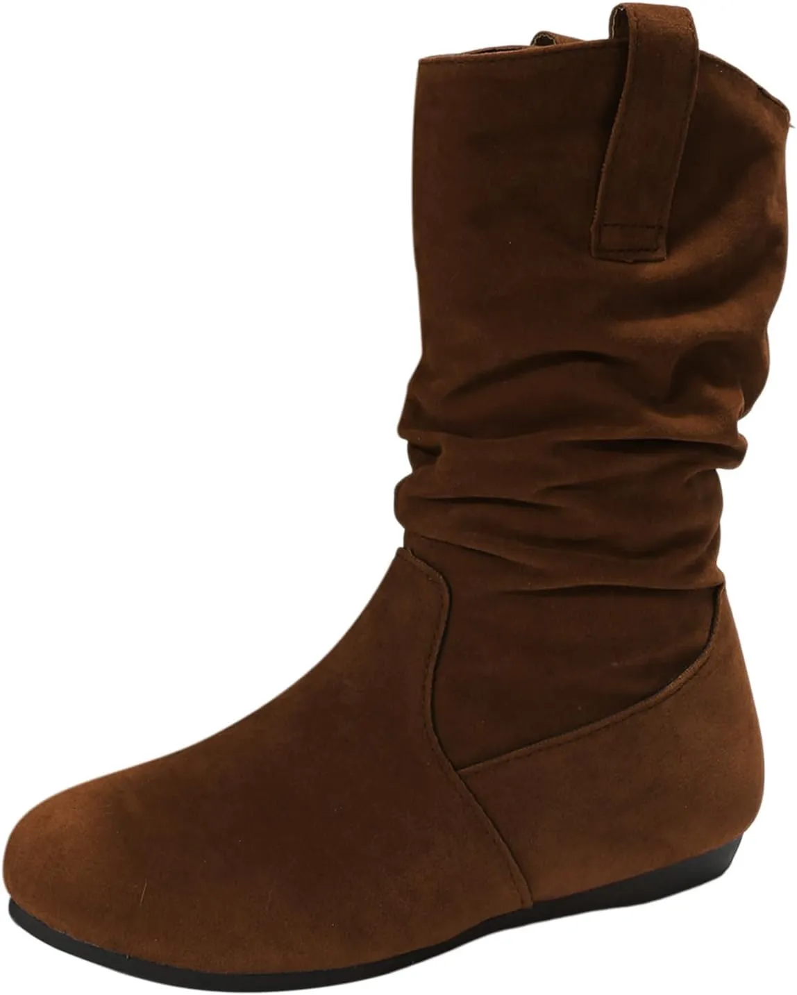 Combat Boots Womens Suede Flats Mid Calf Boots Pleated Thigh High Boots Pull On Winter Winter Warm Bootie