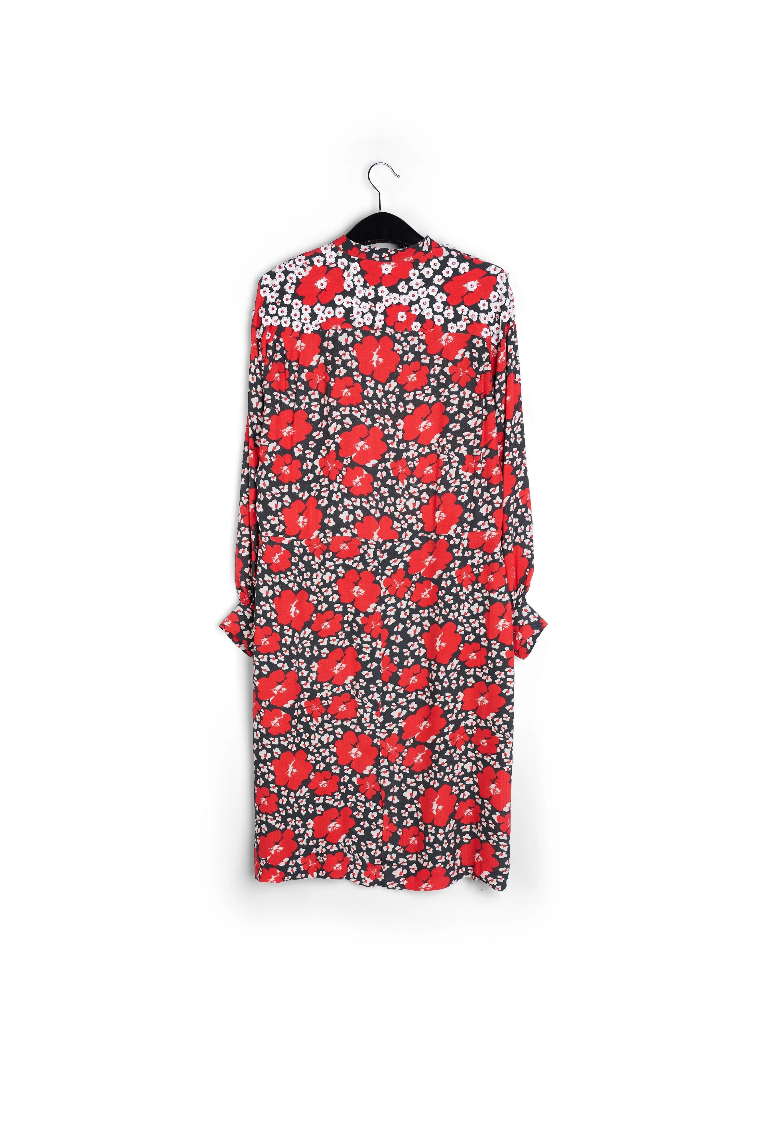 Dark blue, red and white floral-print midi dress