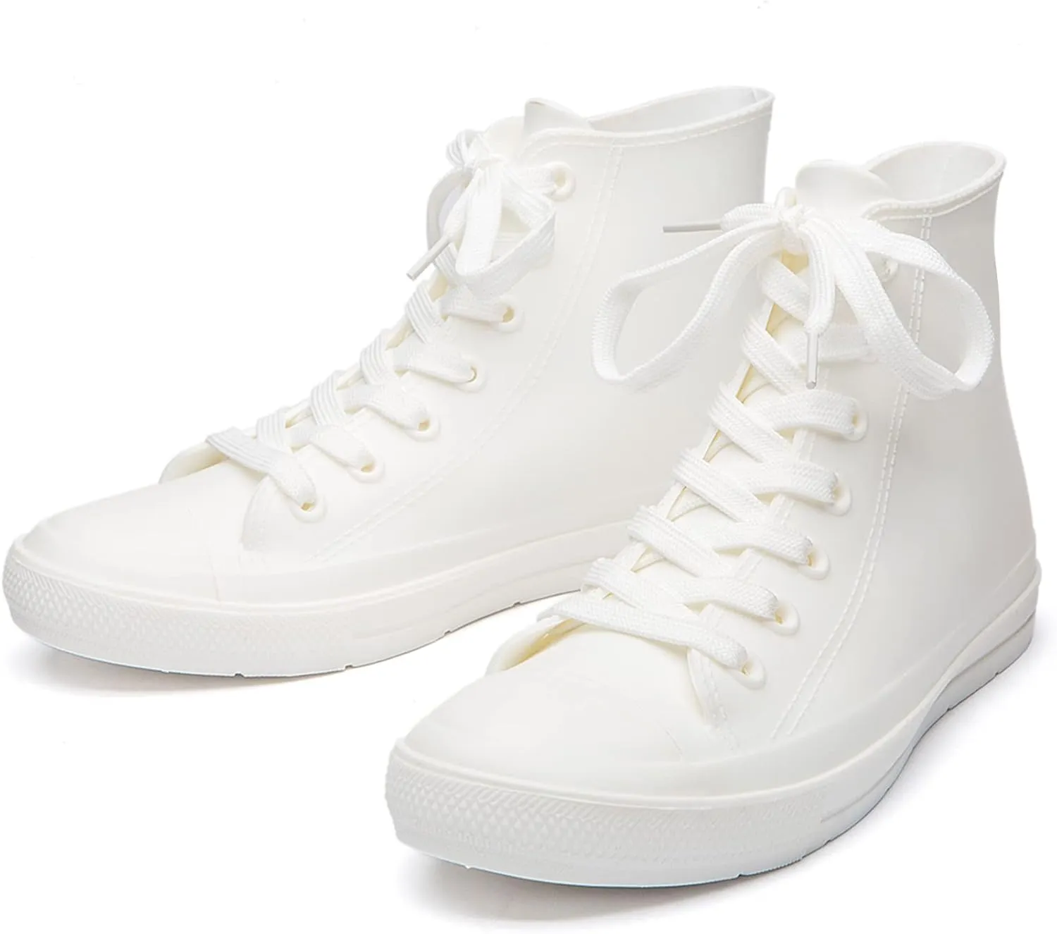 DKSUKO Women's Rain Boots Waterproof High Top Rain Shoes with Lace Up Anti-Slip Garden Shoes