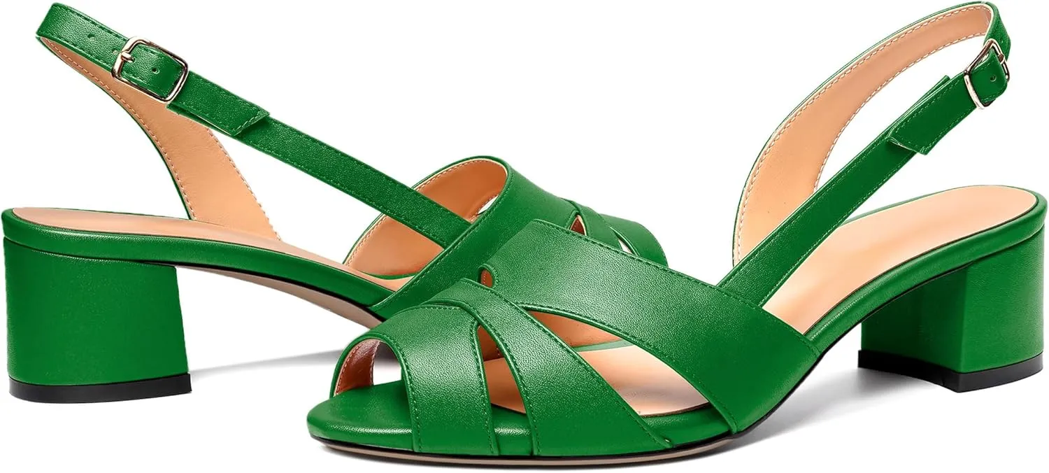 Esvowido Women's Block Heel Sandals Peep Toe Low Heels Slingback Sandals Chunky Heels Ankle Strap Summer Shoes 2 Inch
