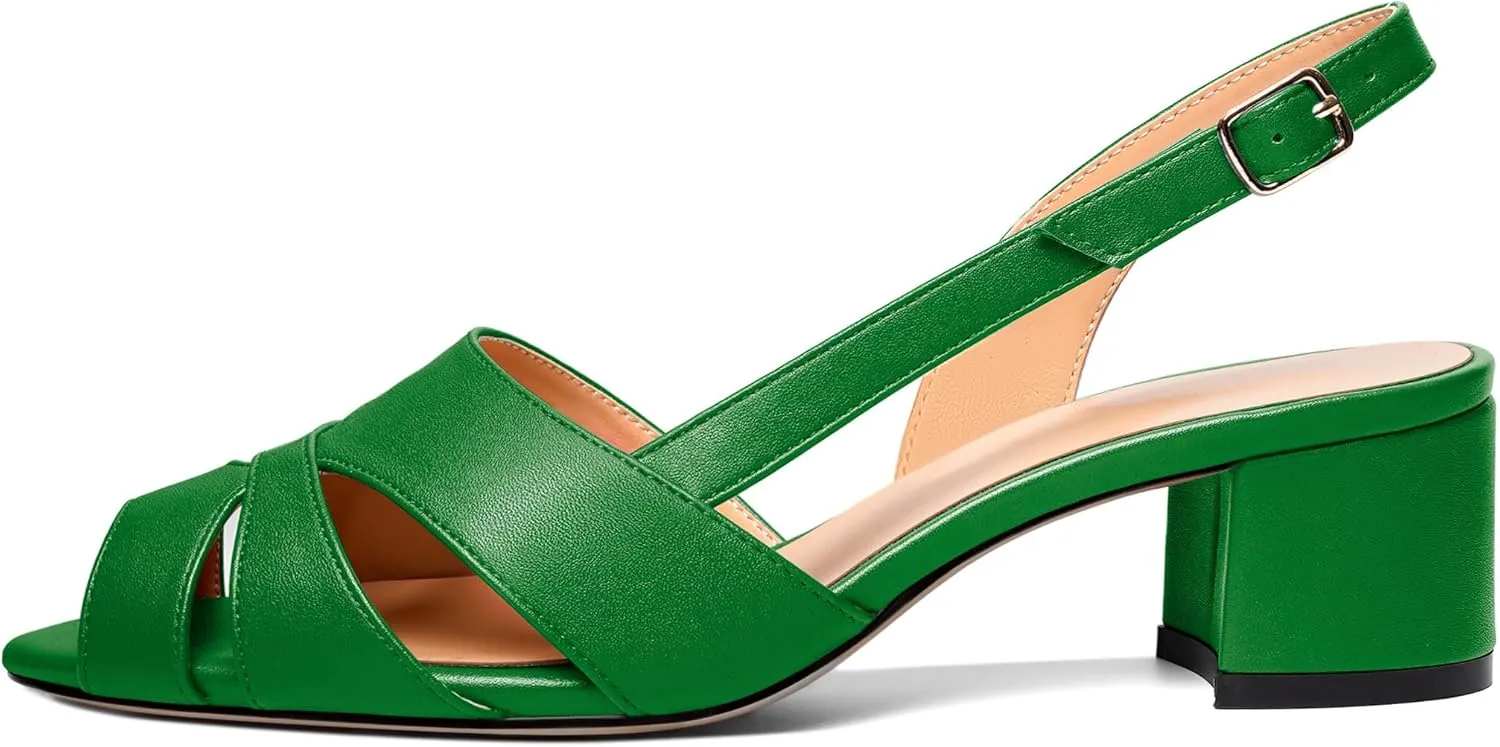 Esvowido Women's Block Heel Sandals Peep Toe Low Heels Slingback Sandals Chunky Heels Ankle Strap Summer Shoes 2 Inch