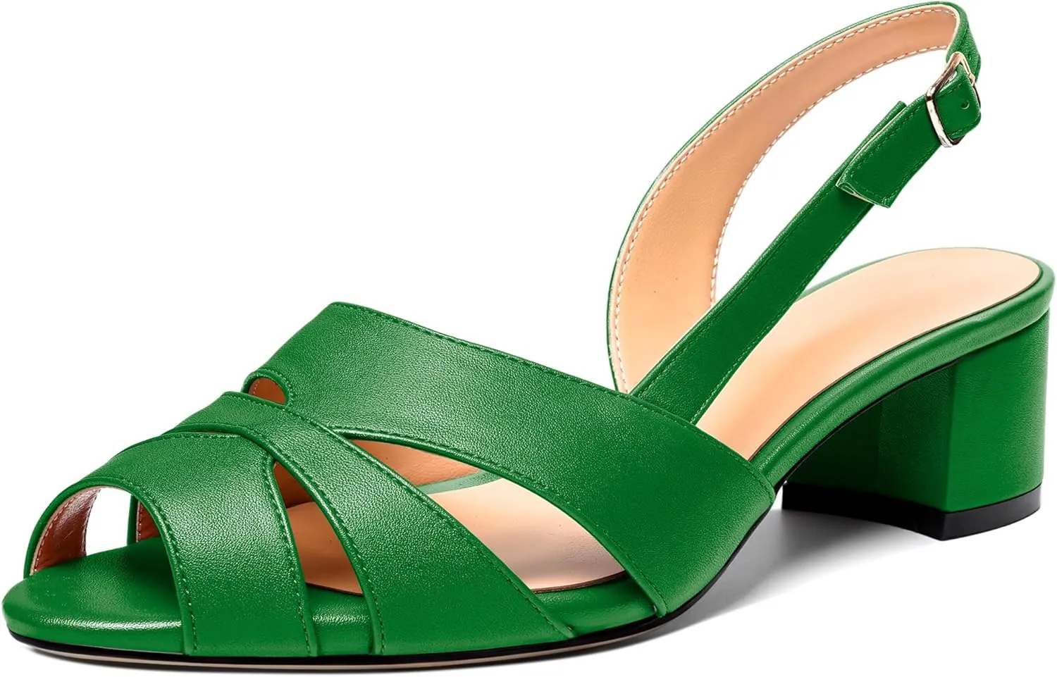 Esvowido Women's Block Heel Sandals Peep Toe Low Heels Slingback Sandals Chunky Heels Ankle Strap Summer Shoes 2 Inch