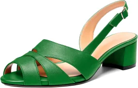 Esvowido Women's Block Heel Sandals Peep Toe Low Heels Slingback Sandals Chunky Heels Ankle Strap Summer Shoes 2 Inch