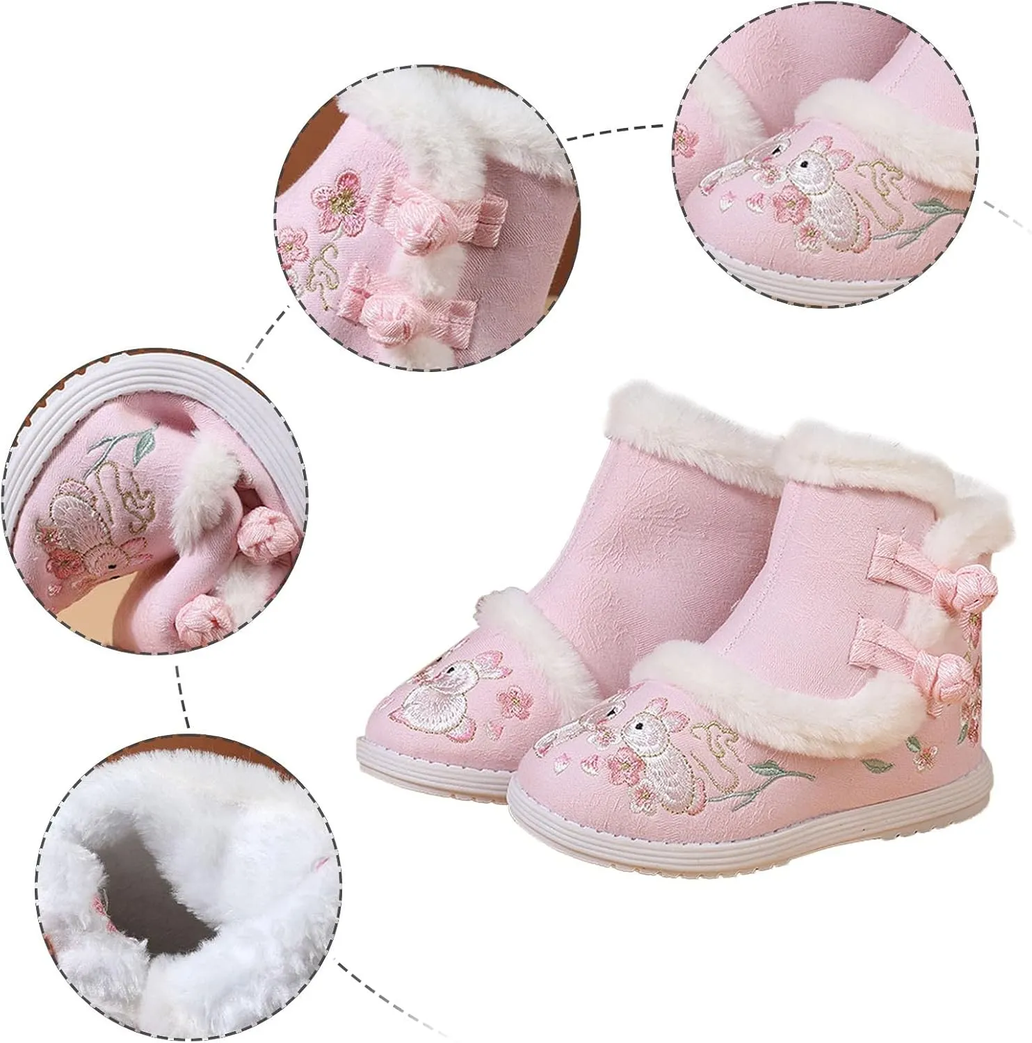 Girls Embroidery Print Ankle Boots Soft Sole Warm Winter Snow Boots Newborn Infant Cozy Plush Lined Boots Outdoor