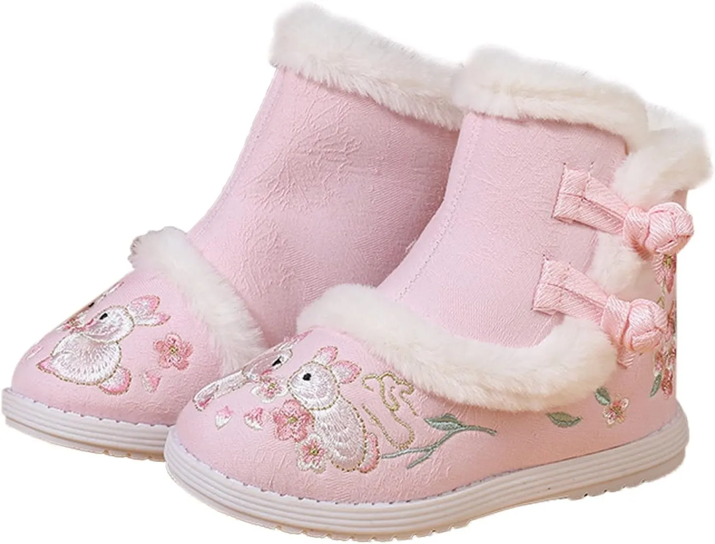 Girls Embroidery Print Ankle Boots Soft Sole Warm Winter Snow Boots Newborn Infant Cozy Plush Lined Boots Outdoor
