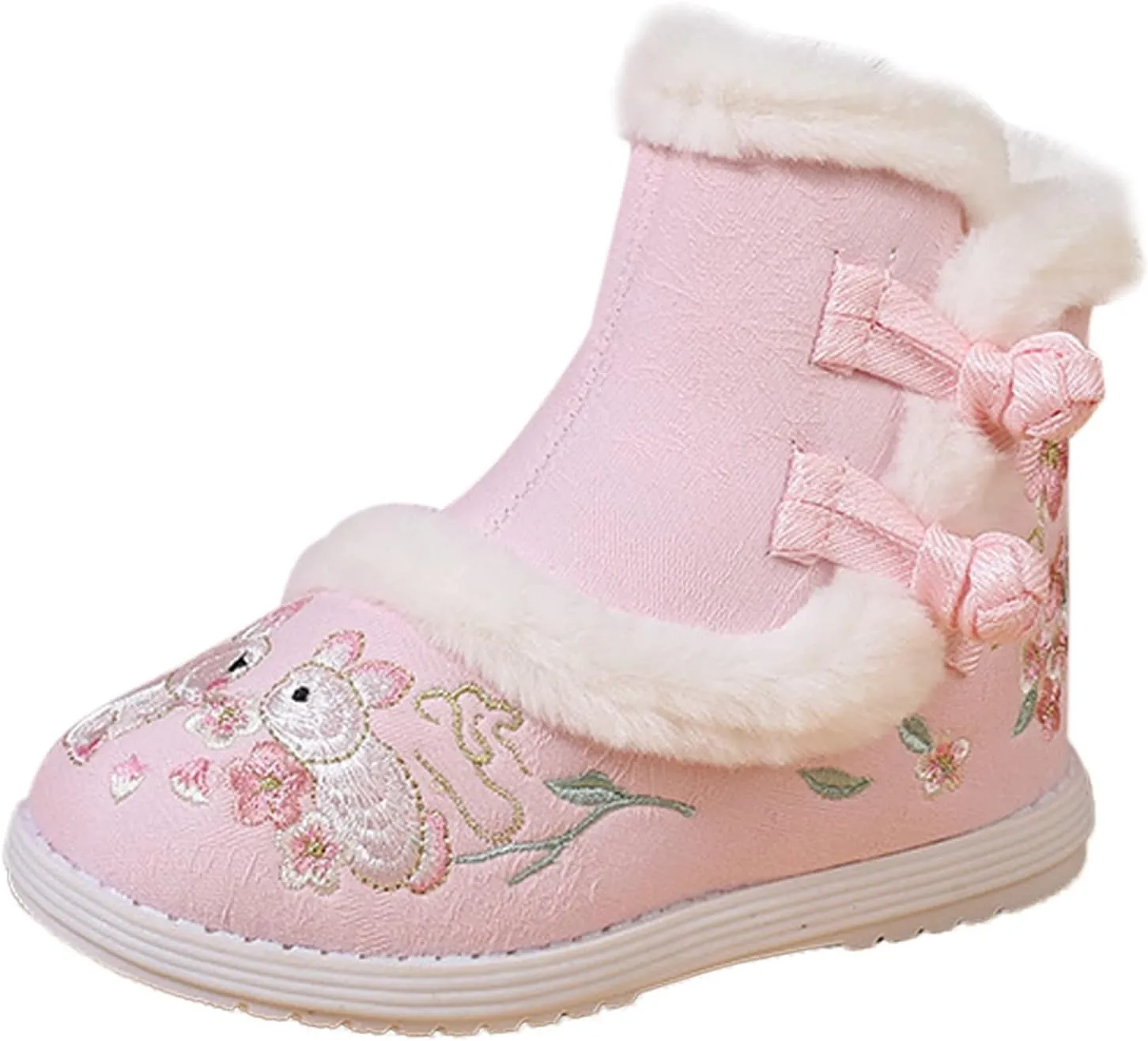 Girls Embroidery Print Ankle Boots Soft Sole Warm Winter Snow Boots Newborn Infant Cozy Plush Lined Boots Outdoor