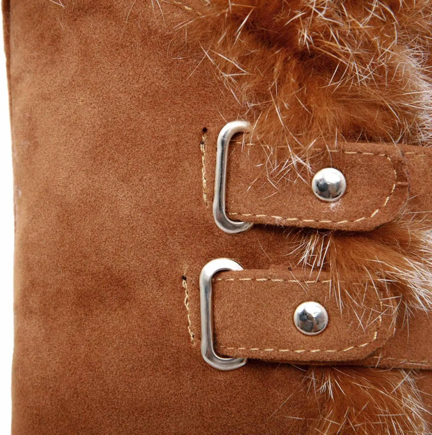Hiking Boots Women Comfortable Velvet Wedge Boots Round Toe Suede Lug Sole Thigh High Boots Mid-Calf Boots