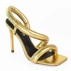 HUGO-46 SQUARE PEEP TOE PADDED W/ HEEL - GOLD