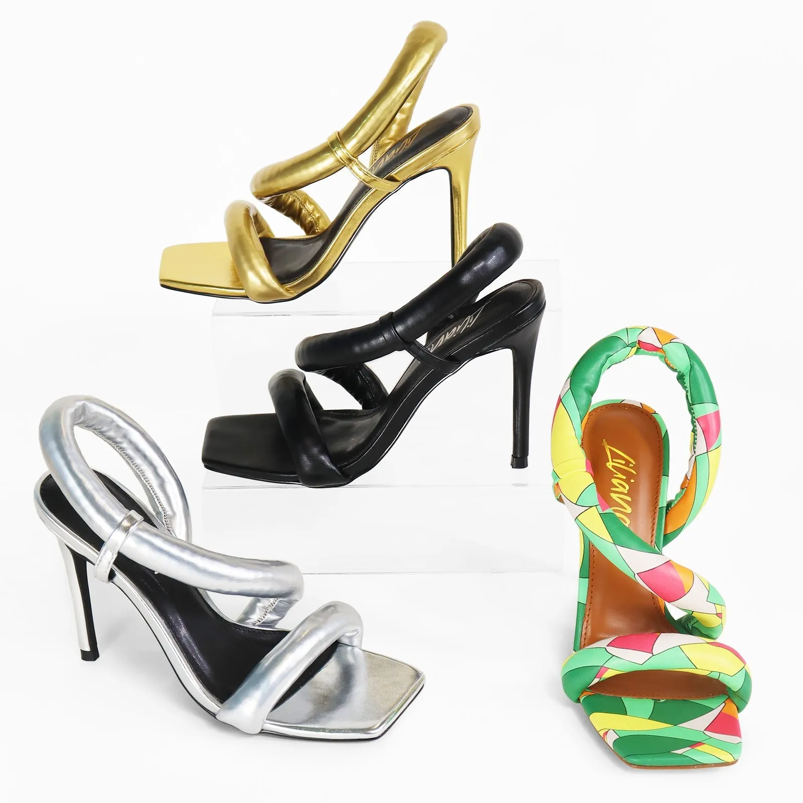 HUGO-46 SQUARE PEEP TOE PADDED W/ HEEL - GOLD