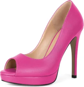 Joseywade Platform High Heels for Women Peep Toe Thin Sky High Heel Pumps Stiletto Heel Slip On 5 Inch Party Dress Shoes for Work Casual Daily Life Party Dress