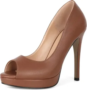 Joseywade Platform High Heels for Women Peep Toe Thin Sky High Heel Pumps Stiletto Heel Slip On 5 Inch Party Dress Shoes for Work Casual Daily Life Party Dress