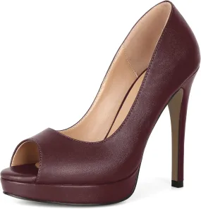 Joseywade Platform High Heels for Women Peep Toe Thin Sky High Heel Pumps Stiletto Heel Slip On 5 Inch Party Dress Shoes for Work Casual Daily Life Party Dress