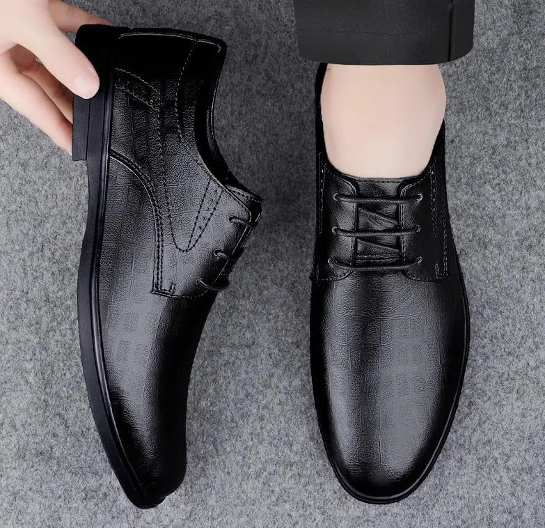 Men's Classic Lace-Up Oxfords Shoes Genuine Leather Business Wedding & Office Dress Shoes for Men