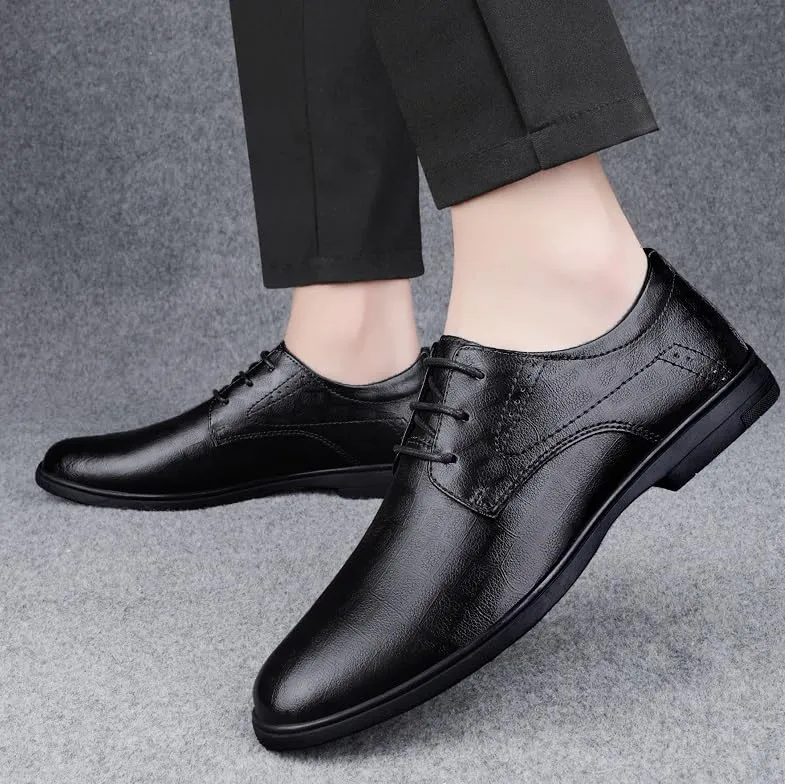 Men's Classic Lace-Up Oxfords Shoes Genuine Leather Business Wedding & Office Dress Shoes for Men
