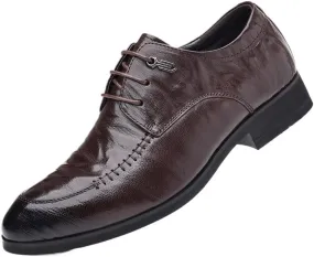 Men's Genuine Leather Oxford Shoes - Retro Pointed Toe Derby Shoes with Chunky Heel for Business and Formal Wear