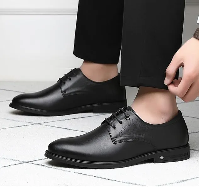 Men's Genuine Leather Oxford Shoes Vintage Leather Lace Up Platform Slip On Dress Shoes Non-Slip Business Derby Shoes(Black,8.5)