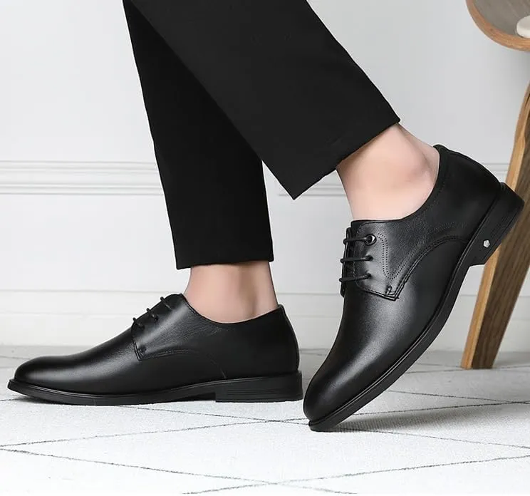 Men's Genuine Leather Oxford Shoes Vintage Leather Lace Up Platform Slip On Dress Shoes Non-Slip Business Derby Shoes(Black,8.5)