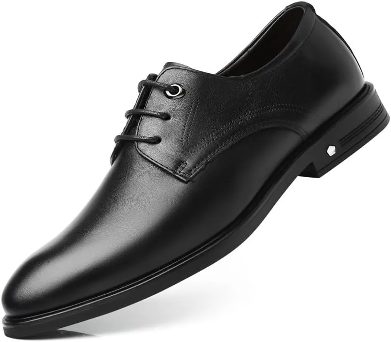 Men's Genuine Leather Oxford Shoes Vintage Leather Lace Up Platform Slip On Dress Shoes Non-Slip Business Derby Shoes(Black,8.5)