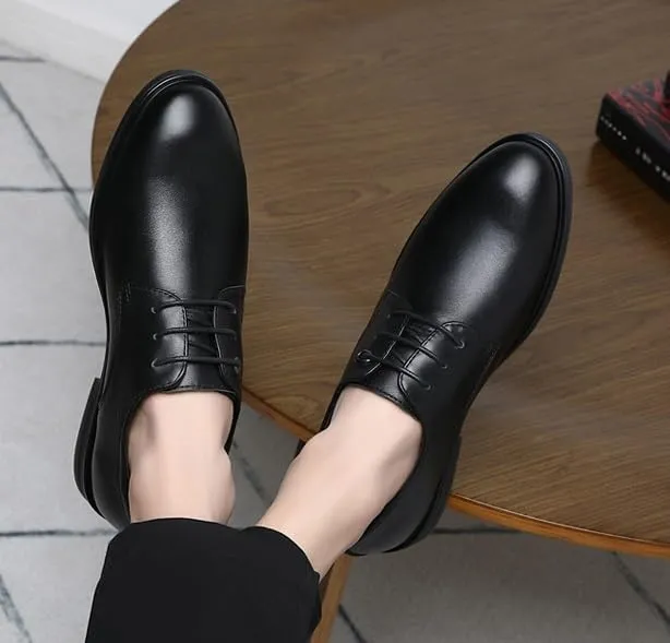Men's Genuine Leather Oxford Shoes Vintage Leather Lace Up Platform Slip On Dress Shoes Non-Slip Business Derby Shoes(Black,8.5)