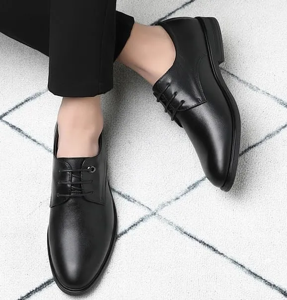 Men's Genuine Leather Oxford Shoes Vintage Leather Lace Up Platform Slip On Dress Shoes Non-Slip Business Derby Shoes(Black,8.5)