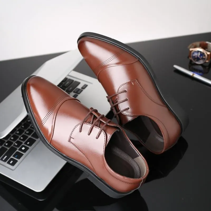Men's Leather Pointed Toe Dress Shoes Mens Lace Up Derby Shoes Breathable Leather Wingtip Brogue Oxfords for Men