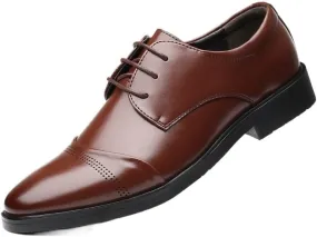 Men's Leather Pointed Toe Dress Shoes Mens Lace Up Derby Shoes Breathable Leather Wingtip Brogue Oxfords for Men