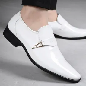 Men's Slip-On Leather Oxford Shoes Classic Pointed-Toe Low Top Block High Heel Shoes Fashion Breathable Prom Business Wedding Dress Shoes