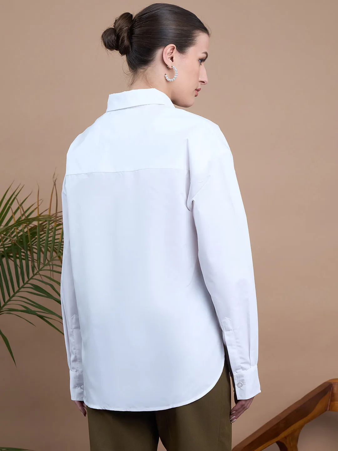 Noi Women White With Full Sleeves Oversized Shirt