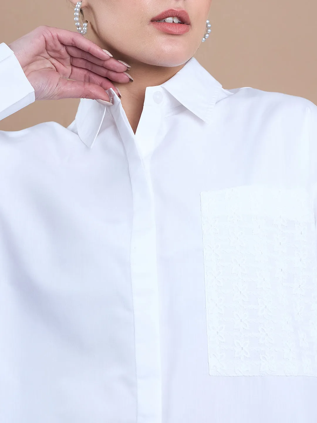 Noi Women White With Full Sleeves Oversized Shirt