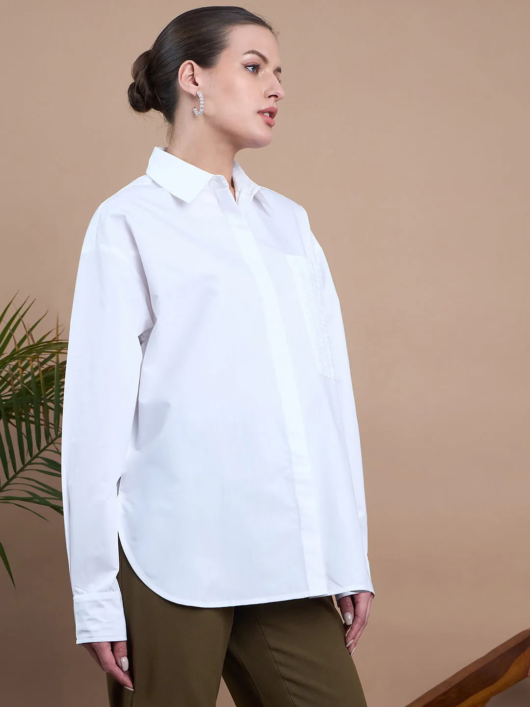 Noi Women White With Full Sleeves Oversized Shirt