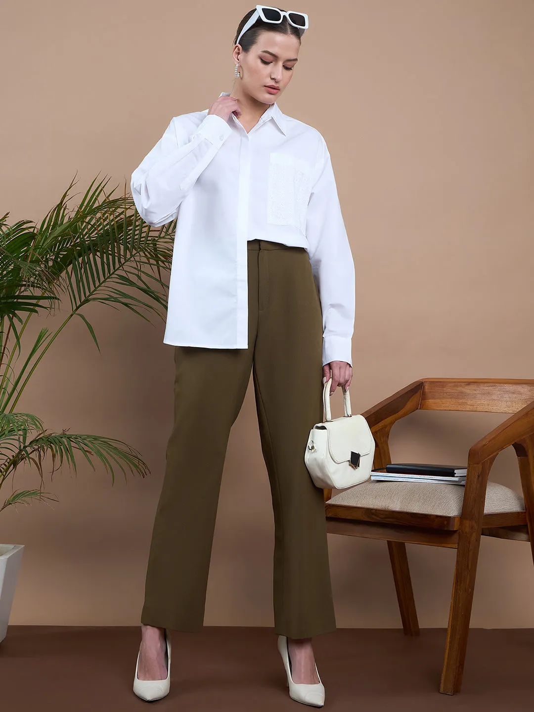Noi Women White With Full Sleeves Oversized Shirt