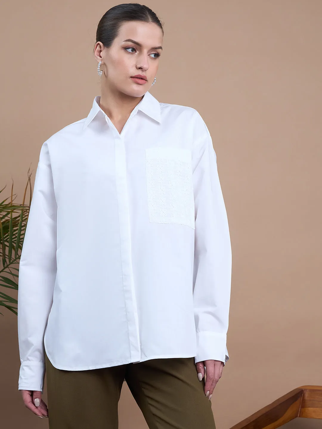 Noi Women White With Full Sleeves Oversized Shirt