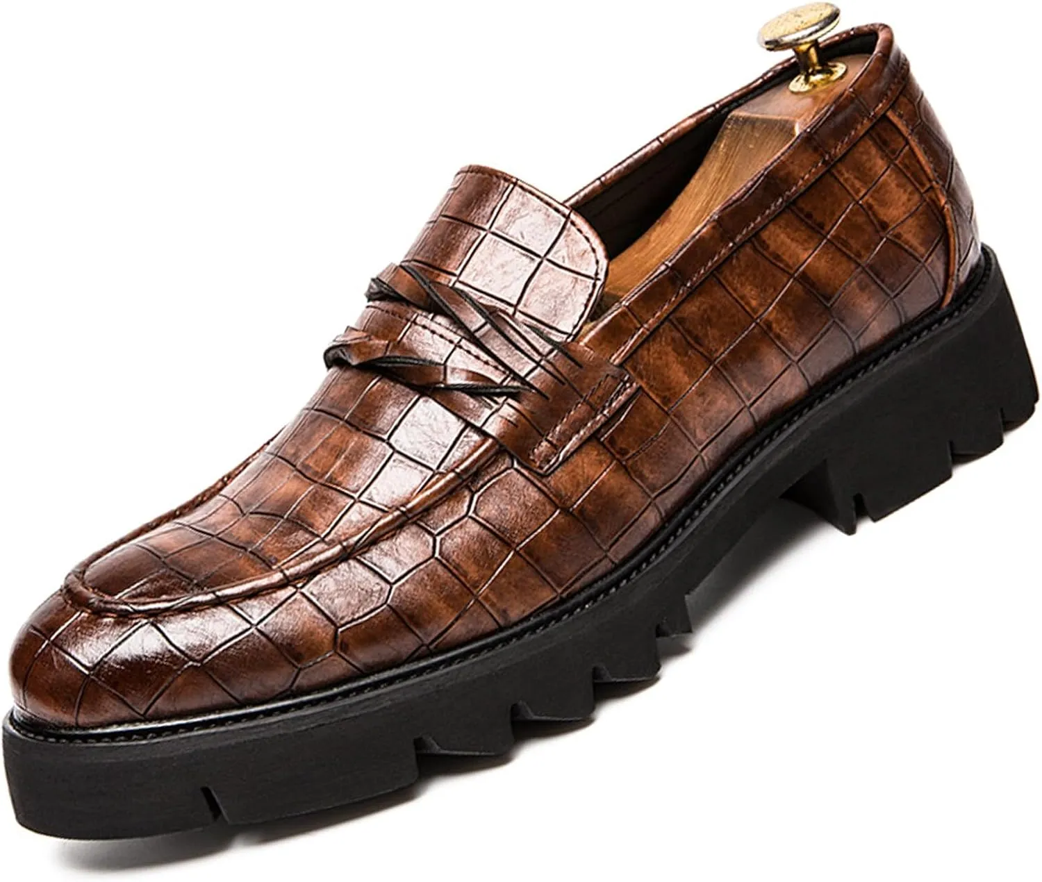 Optigard Men's Leather Platform Slip on Dress Shoes,Fashion Printed Casual Comfortable Business Formal Shoes