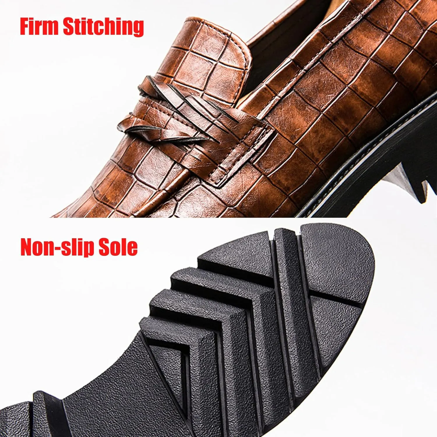 Optigard Men's Leather Platform Slip on Dress Shoes,Fashion Printed Casual Comfortable Business Formal Shoes
