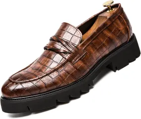 Optigard Men's Leather Platform Slip on Dress Shoes,Fashion Printed Casual Comfortable Business Formal Shoes