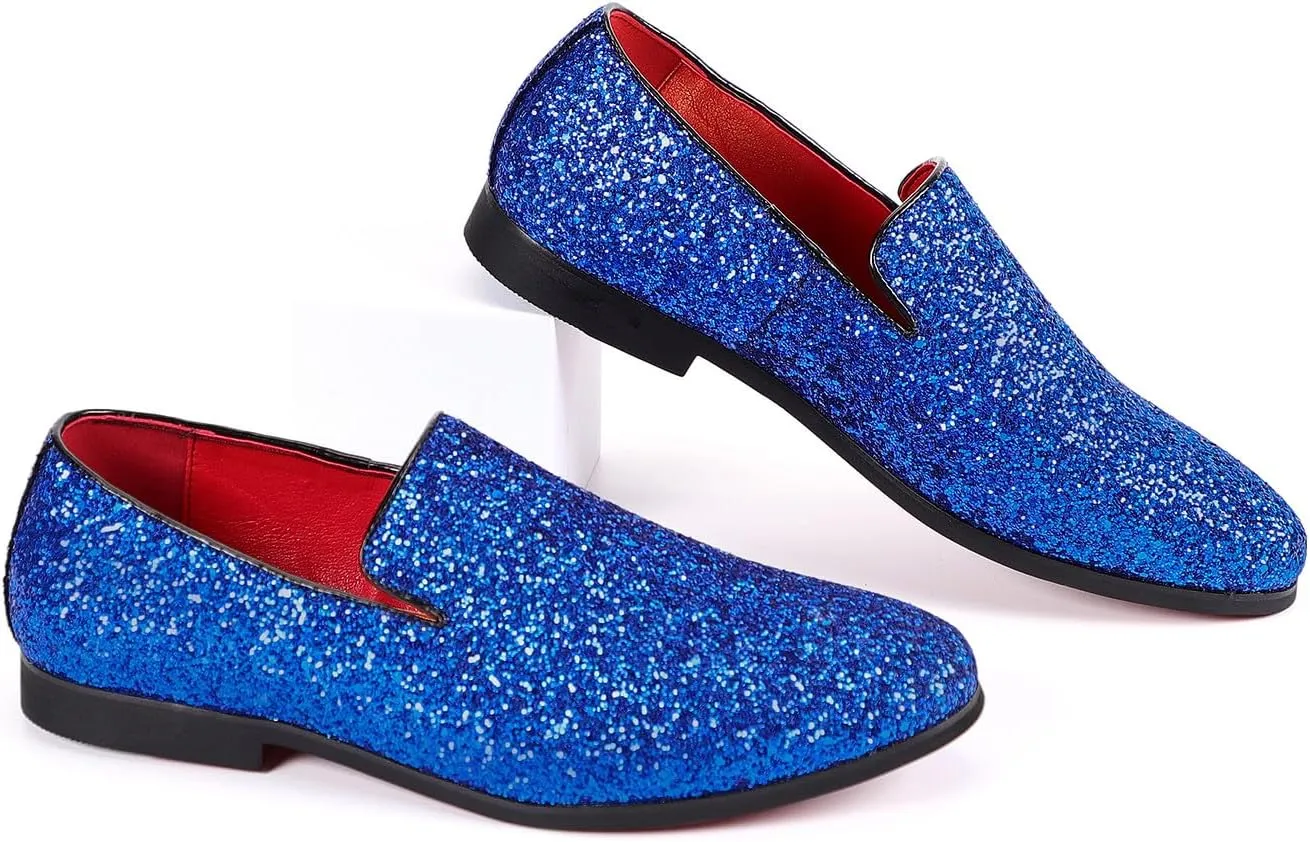 Santimon Mens Glitter Loafers Slip-On Dress Shoes  Sparkly Tuxedo & Suit Shoes for Weddings, Parties, and Formal Events