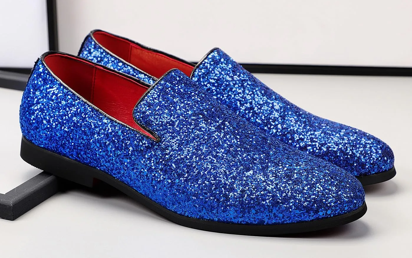 Santimon Mens Glitter Loafers Slip-On Dress Shoes  Sparkly Tuxedo & Suit Shoes for Weddings, Parties, and Formal Events