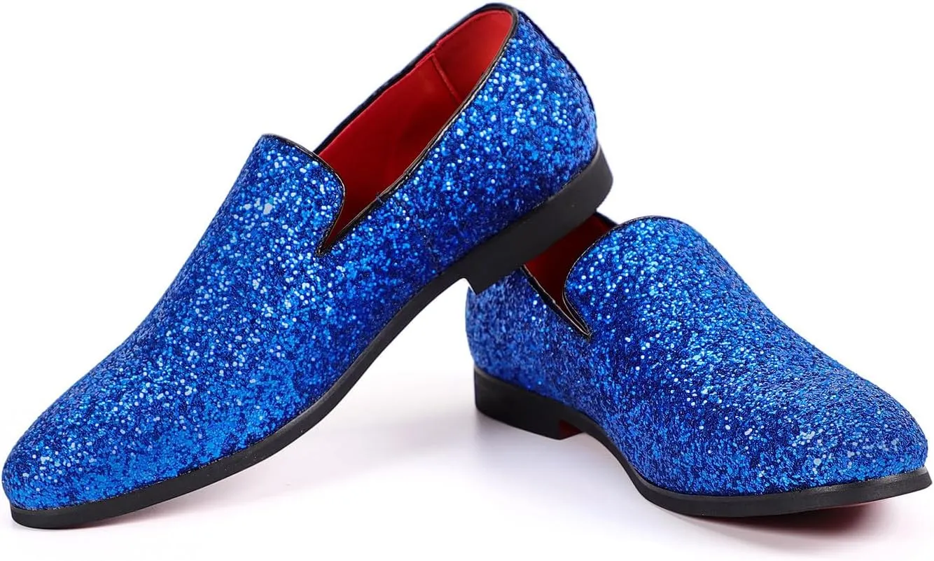Santimon Mens Glitter Loafers Slip-On Dress Shoes  Sparkly Tuxedo & Suit Shoes for Weddings, Parties, and Formal Events