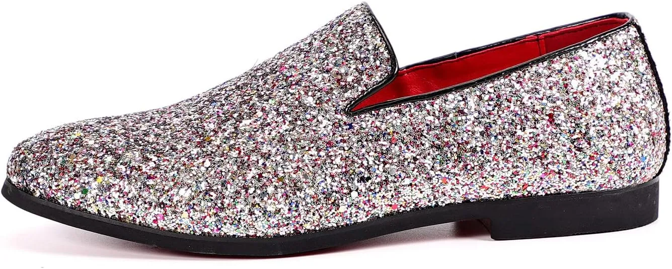 Santimon Mens Glitter Loafers Slip-On Dress Shoes  Sparkly Tuxedo & Suit Shoes for Weddings, Parties, and Formal Events