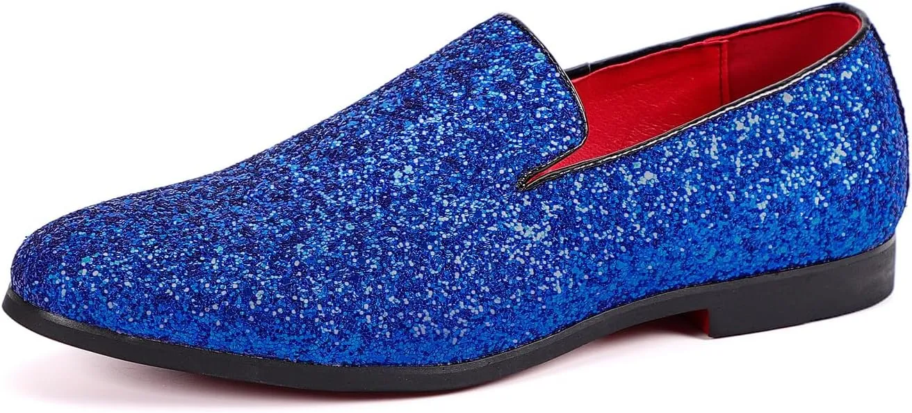 Santimon Mens Glitter Loafers Slip-On Dress Shoes  Sparkly Tuxedo & Suit Shoes for Weddings, Parties, and Formal Events