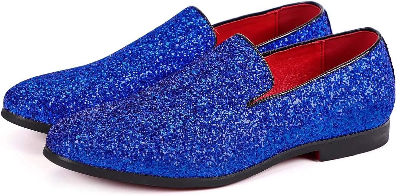 Santimon Mens Glitter Loafers Slip-On Dress Shoes  Sparkly Tuxedo & Suit Shoes for Weddings, Parties, and Formal Events
