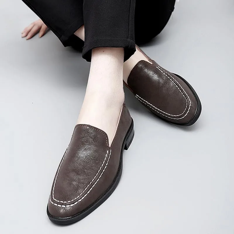 Santimon Men's Leather Fashion Loafers Low Heel Dress Formal Casual Moccasin Loafer Shoes for Men