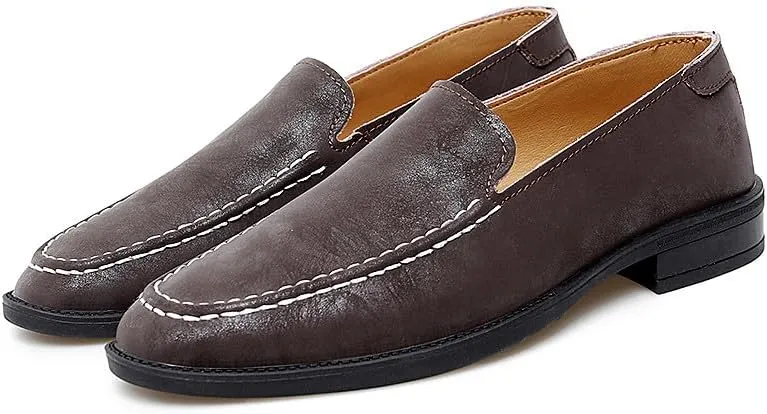 Santimon Men's Leather Fashion Loafers Low Heel Dress Formal Casual Moccasin Loafer Shoes for Men