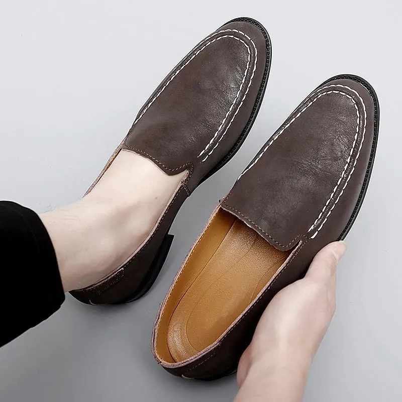 Santimon Men's Leather Fashion Loafers Low Heel Dress Formal Casual Moccasin Loafer Shoes for Men