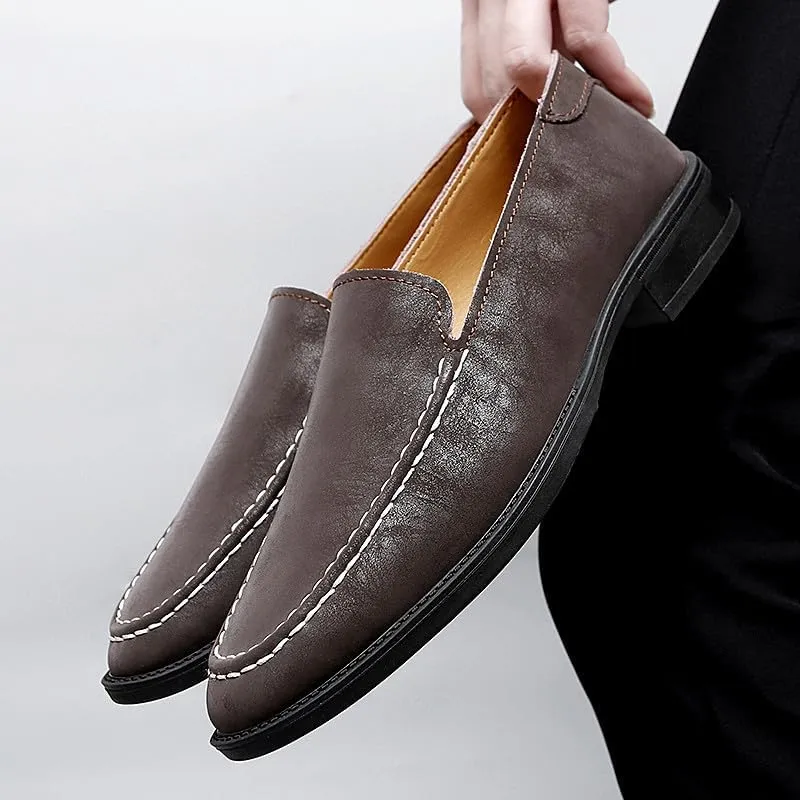 Santimon Men's Leather Fashion Loafers Low Heel Dress Formal Casual Moccasin Loafer Shoes for Men