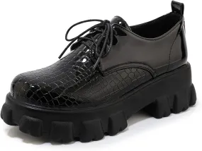 SHEMEE Women's Platform Oxfords Chunky Heels Loafer Lug Sole Lace Up Derby Shoes Comfort Business Work Office Dress Pumps