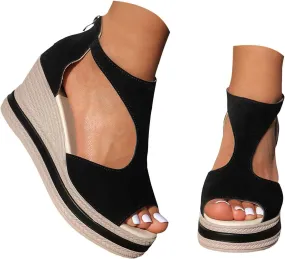 Summer Sandals For Women 2025,Women's Orthopedic High Heels Wedge Platform Wedges Womens Dress Sexy Open Toe Back Zipper Fish Mouth Shoes Closure Casual Suede Leather Beach Boho Sandal